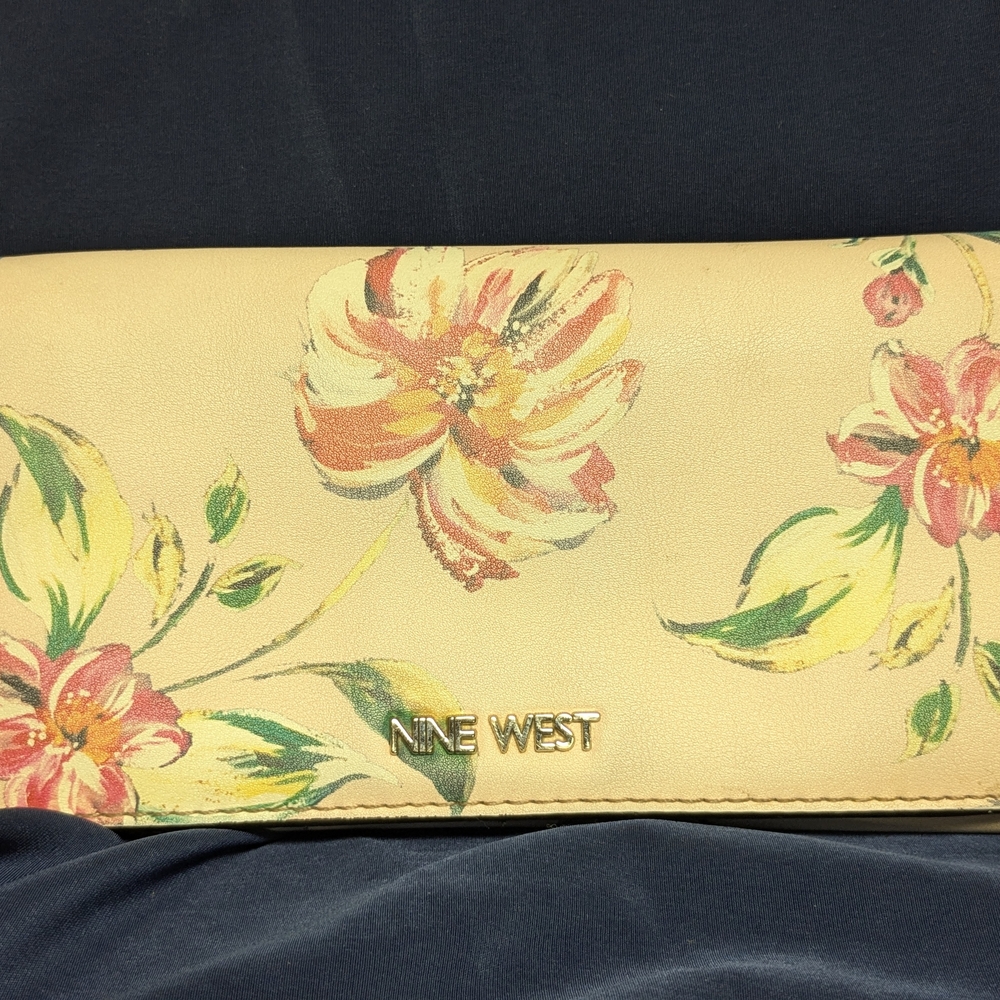 Nine West Pink Floral Wallet with Gold Logo